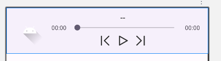 fragment_player.xml 布局预览，显示封面、歌曲名称占位符、时间与进度条以及三个控制按钮