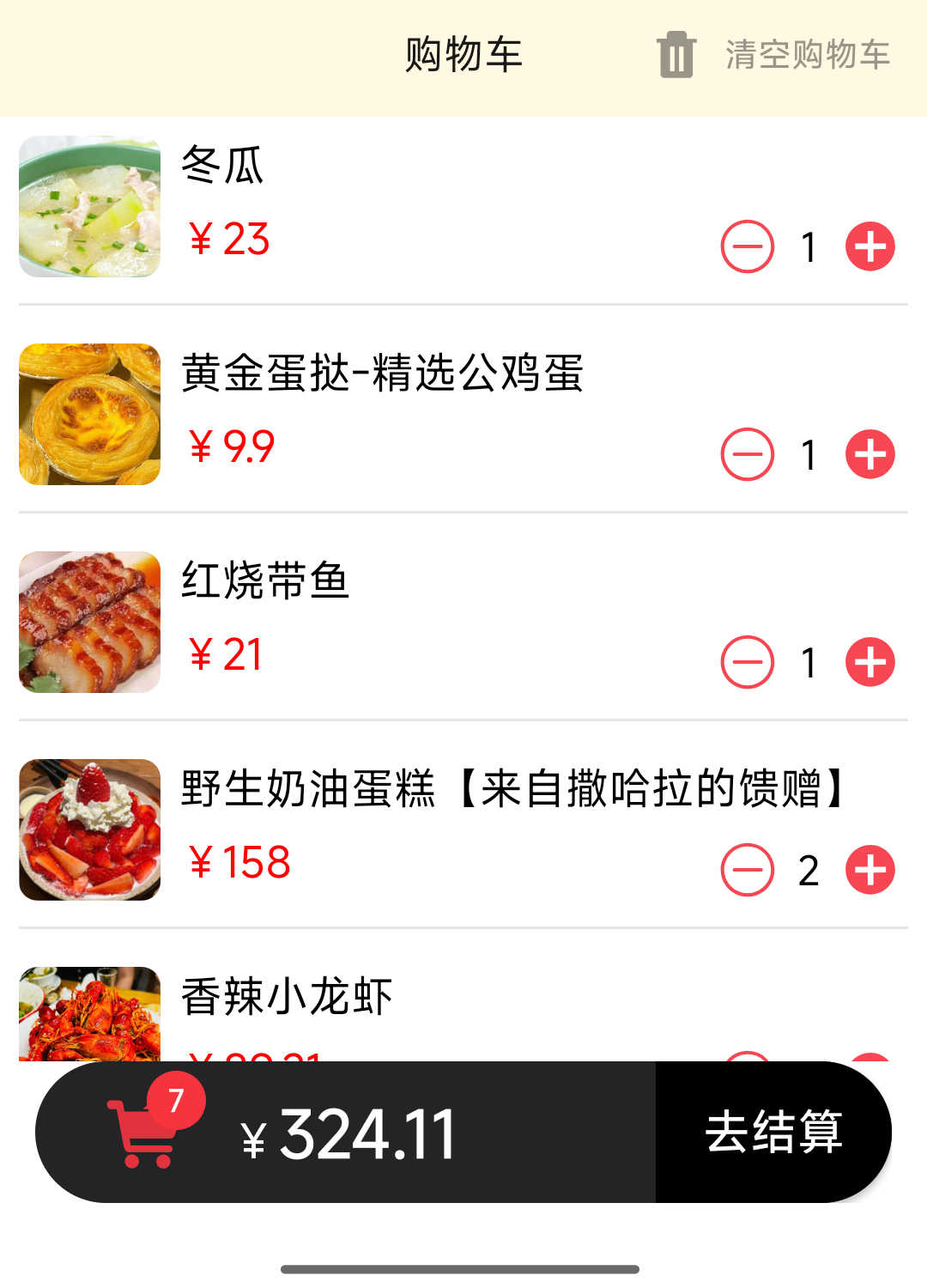 购物车明细面板